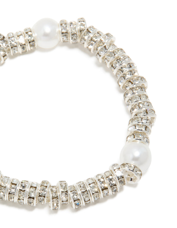 Silver Diamante Loops & Pearl Stretch Bracelet