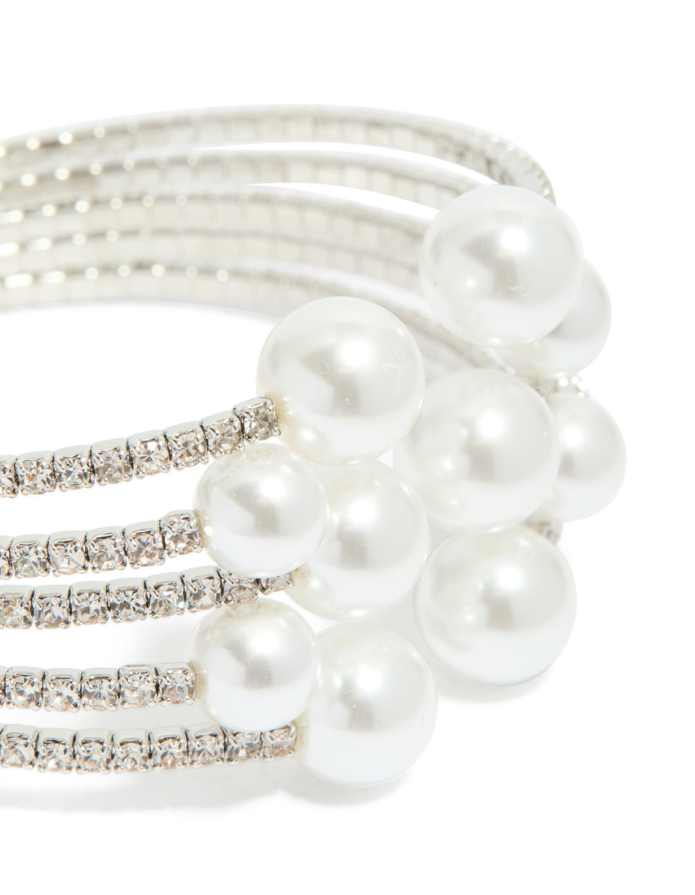 Silver Multi Pearl Cluster Front Wrist Cuff