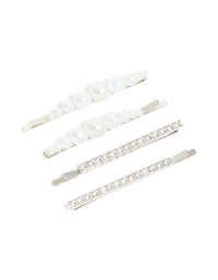Silver Multi Pearl Hair Clips 4-Pack - link has visual effect only