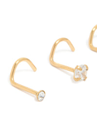 Gold Plated Surgical Steel Cubic Zirconia Cork Screw Nose Studs 3-Pack - link has visual effect only