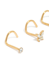Gold Plated Surgical Steel Butterfly & Classic Nose Studs 3-Pack - link has visual effect only