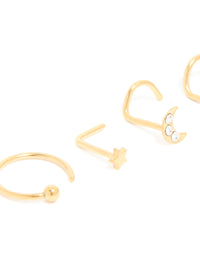 Gold Plated Surgical Steel Celestial Nose Studs & Rings 6-Pack - link has visual effect only