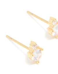 Waterproof Gold Plated Stainless Steel April Cubic Zirconia Duo Stud Earrings - link has visual effect only