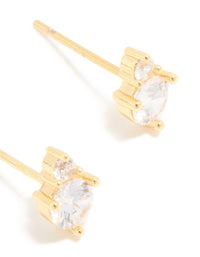 Waterproof Gold Plated Stainless Steel April Cubic Zirconia Duo Stud Earrings - link has visual effect only