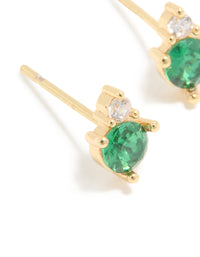 Waterproof Gold Plated Stainless Steel May Cubic Zirconia Duo Stud Earrings - link has visual effect only