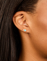 Waterproof Gold Plated Stainless Steel March Birthstone Cubic Zirconia Duo Stud Earrings - link has visual effect only