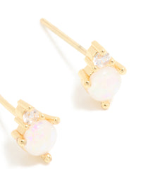 Waterproof Gold Plated Stainless Steel October Cubic Zirconia Duo Stud Earrings - link has visual effect only