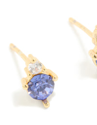 Waterproof Gold Plated Stainless Steel December Cubic Zirconia Birthstone Duo Stud Earrings - link has visual effect only