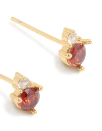 Waterproof Gold Plated Stainless Steel July Cubic Zirconia Duo Stud Earrings - link has visual effect only