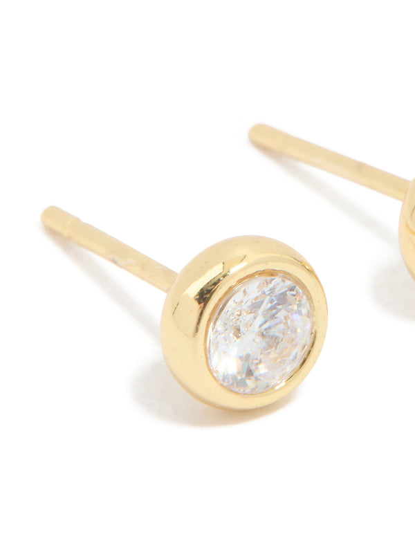 Waterproof Gold Plated Stainless Steel Cubic Zirconia April Bezel Set Stud Earrings