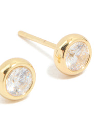 Waterproof Gold Plated Stainless Steel Cubic Zirconia April Bezel Set Stud Earrings - link has visual effect only