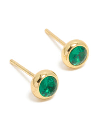 Waterproof Gold Plated Stainless Steel Emerald Cubic Zirconia May Birthstone Bezel Stud Earrings - link has visual effect only