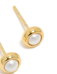 Waterproof Gold Plated Stainless Steel Pearl June Birthstone Pearl Bezel Set Stud Earrings - link has visual effect only