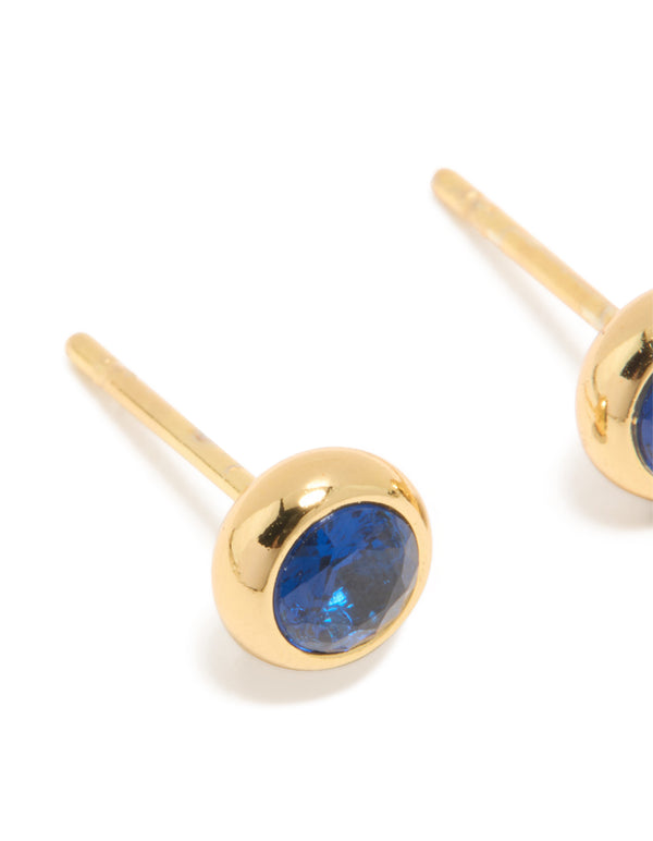Waterproof Gold Plated Stainless Steel Sapphire Cubic Zirconia September Birthstone Bezel Set Stud Earrings