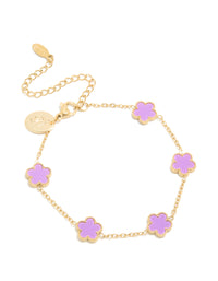 Waterproof Gold Plated Stainless Steel Light Purple Petal Flower Charm Bracelet - link has visual effect only