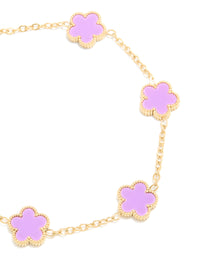 Waterproof Gold Plated Stainless Steel Light Purple Petal Flower Charm Bracelet - link has visual effect only