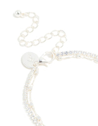 Silver Diamante Cup Chain & Link Chain Layered Bracelet - link has visual effect only