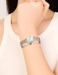 Silver Watch & Diamante Wrist Cuff Set - link has visual effect only