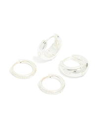 Waterproof Stainless Steel Cubic Zirconia & Chubby Huggie Earrings 2-Pack - link has visual effect only