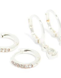 Waterproof Stainless Steel Cubic Zirconia Simple Stud & Huggie Earrings 3-Pack - link has visual effect only