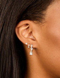 Waterproof Stainless Steel Diamante Stud & Huggie Earrings 3-Pack - link has visual effect only
