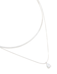 This stunning waterproof stainless steel cubic zirconia and chain pendant layered necklace with crystal in silver close up view - link has visual effect only