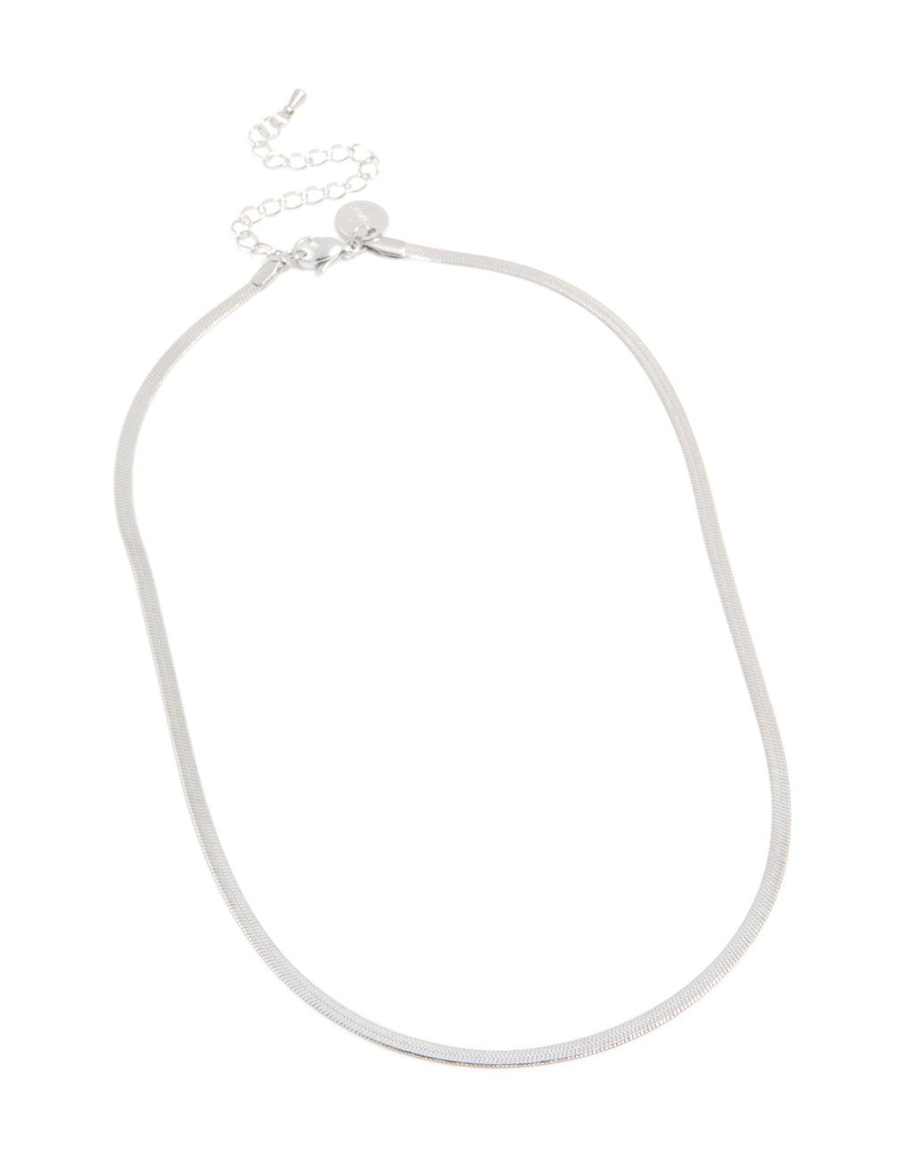 Designed with waterproof stainless steel fine flat snake chain necklace in silver front view