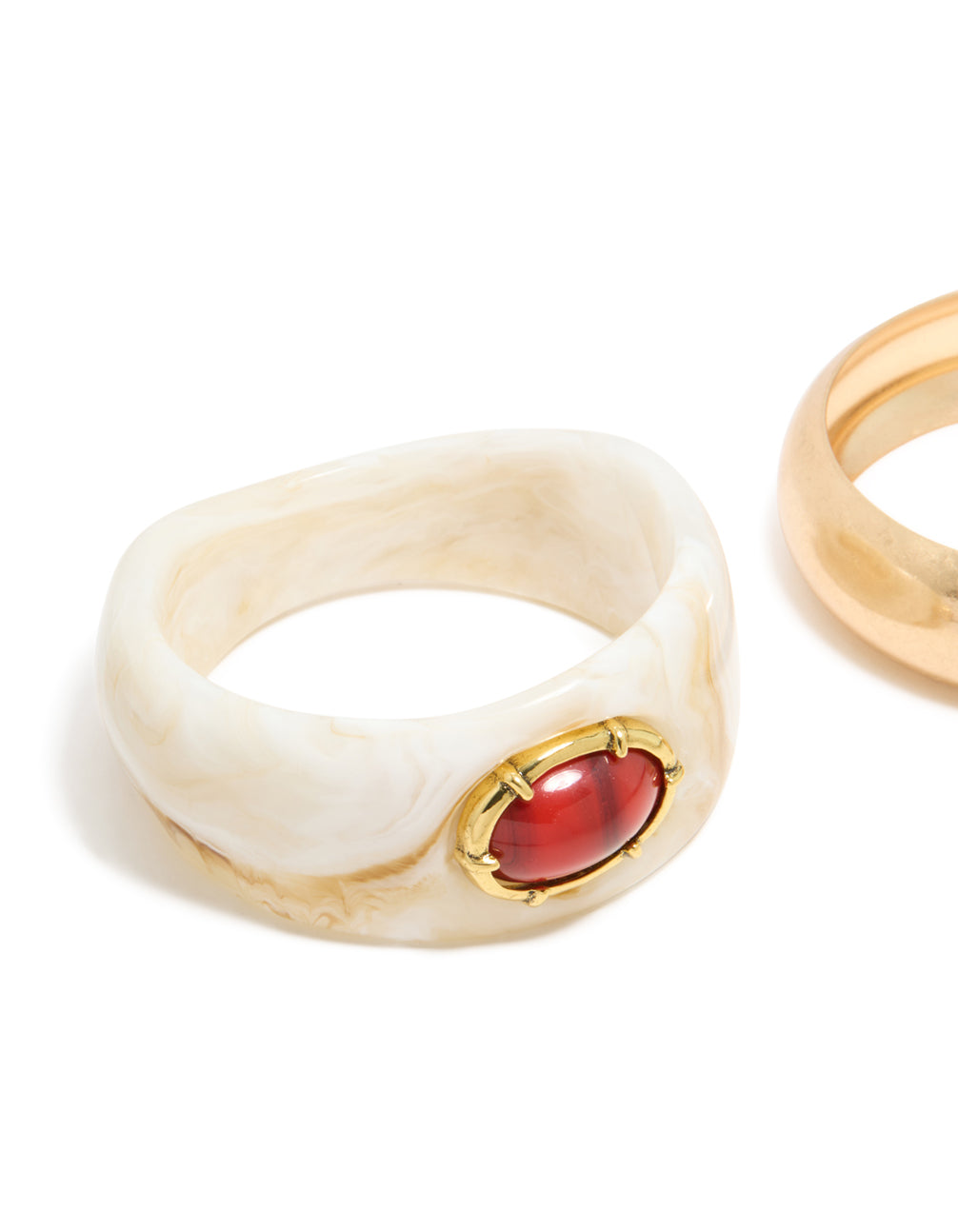 Worn Gold & White Resin With Red Stone Bangles 2-Pack