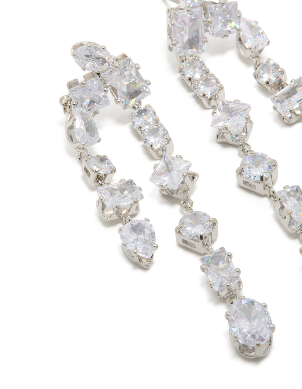Silver Cubic Zirconia Multi Asymmetrical Drop Earrings
