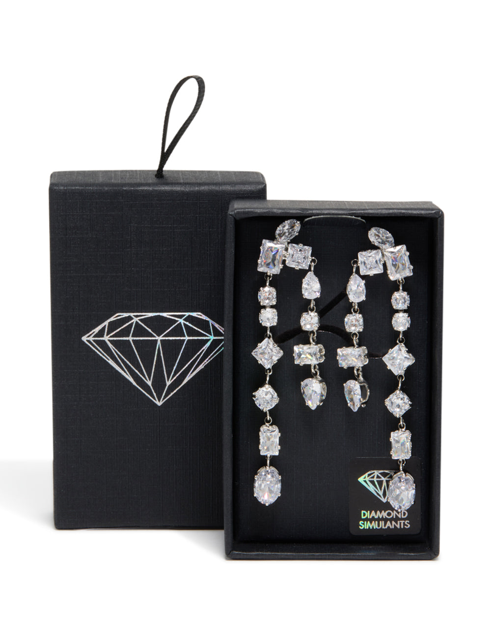 Silver Cubic Zirconia Multi Asymmetrical Drop Earrings