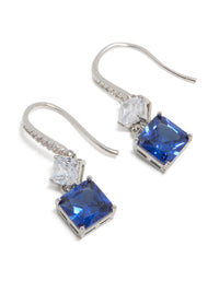Silver Sapphire Cubic Zirconia Dainty Square Drop Earrings - link has visual effect only