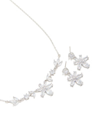 Silver Cubic Zirconia Lovely Floral Necklace & Earrings Set - link has visual effect only
