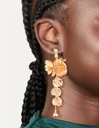 Gold Long Floral Drop Earrings - link has visual effect only