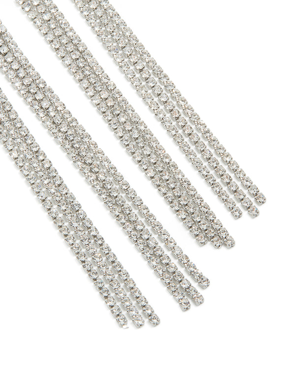 Silver Diamante Knotted Tassel Drop Earrings
