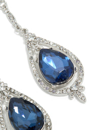 Silver Blue Diamante Pear Glitzy Drop Earrings - link has visual effect only