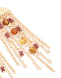 Gold Brown & Dark Red Beaded Cup Chain Drop Earrings - link has visual effect only
