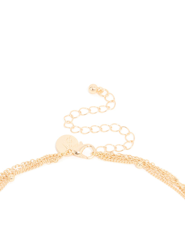 Gold Celestial Multi Rust Beaded Layered Y-Necklace