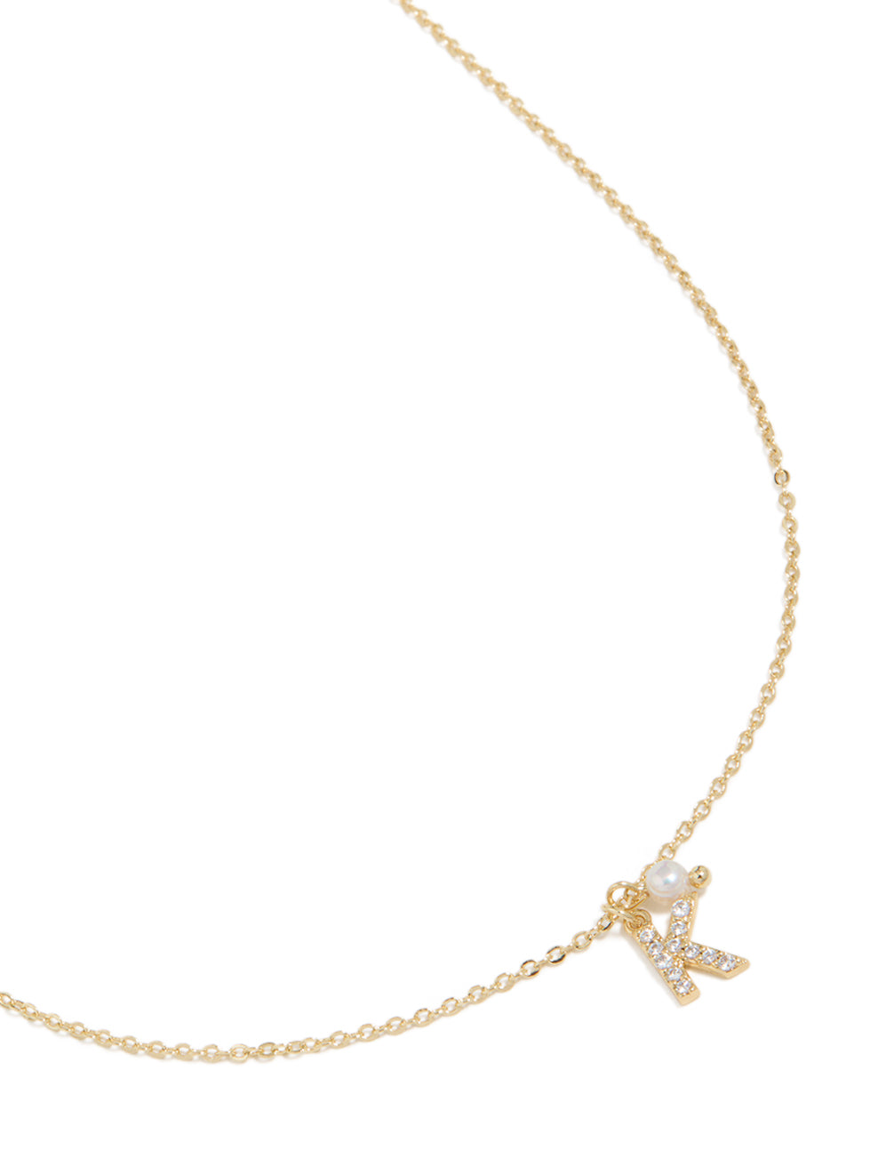 Gold Plated Cubic Zirconia & Pearl Letter K Necklace