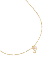 Gold Plated Cubic Zirconia & Pearl Letter J Necklace - link has visual effect only