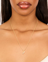 Gold Plated Cubic Zirconia & Pearl Letter J Necklace - link has visual effect only