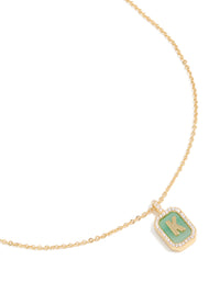 Gold Plated Brass Cubic Zirconia Letter K Tag Necklace - link has visual effect only