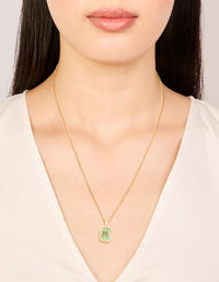 Gold Plated Brass Cubic Zirconia Letter M Tag Necklace - link has visual effect only