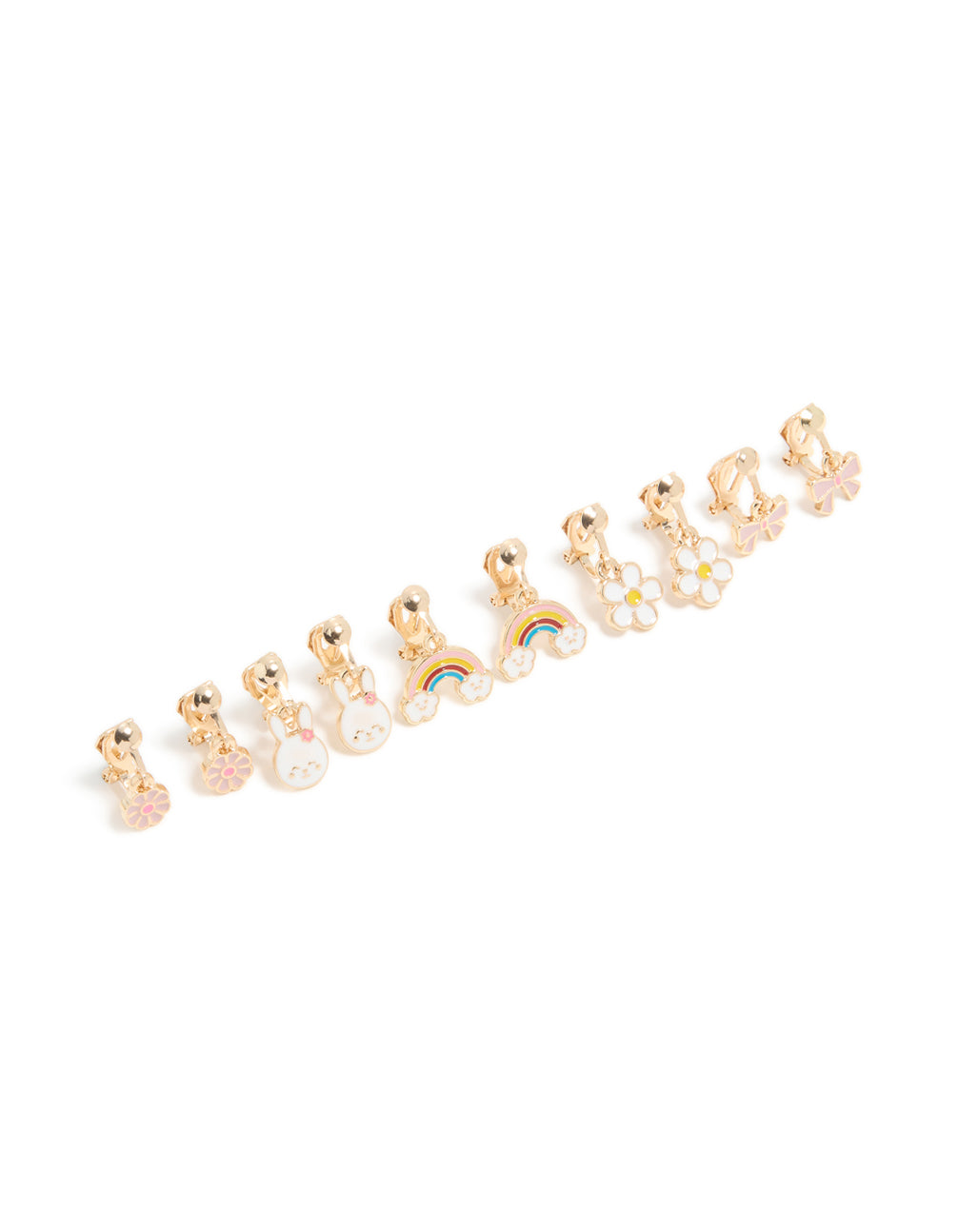 Kids Gold Easter Bunny & Flower Clip-On Earrings 5-Pack