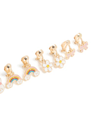 Kids Gold Easter Bunny & Flower Clip-On Earrings 5-Pack - link has visual effect only