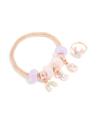Kids Rose Gold Bunny Easter Egg Charm Bracelet & Ring Set - link has visual effect only