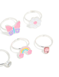 Kids Silver Diamante & Flower Easter Bunny Rings 6-Pack - link has visual effect only