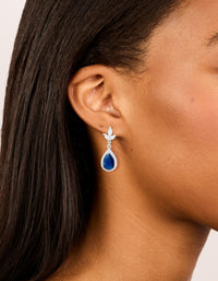 Silver Sapphire Blue Cubic Zirconia Pear Shaped Drop Earrings - link has visual effect only