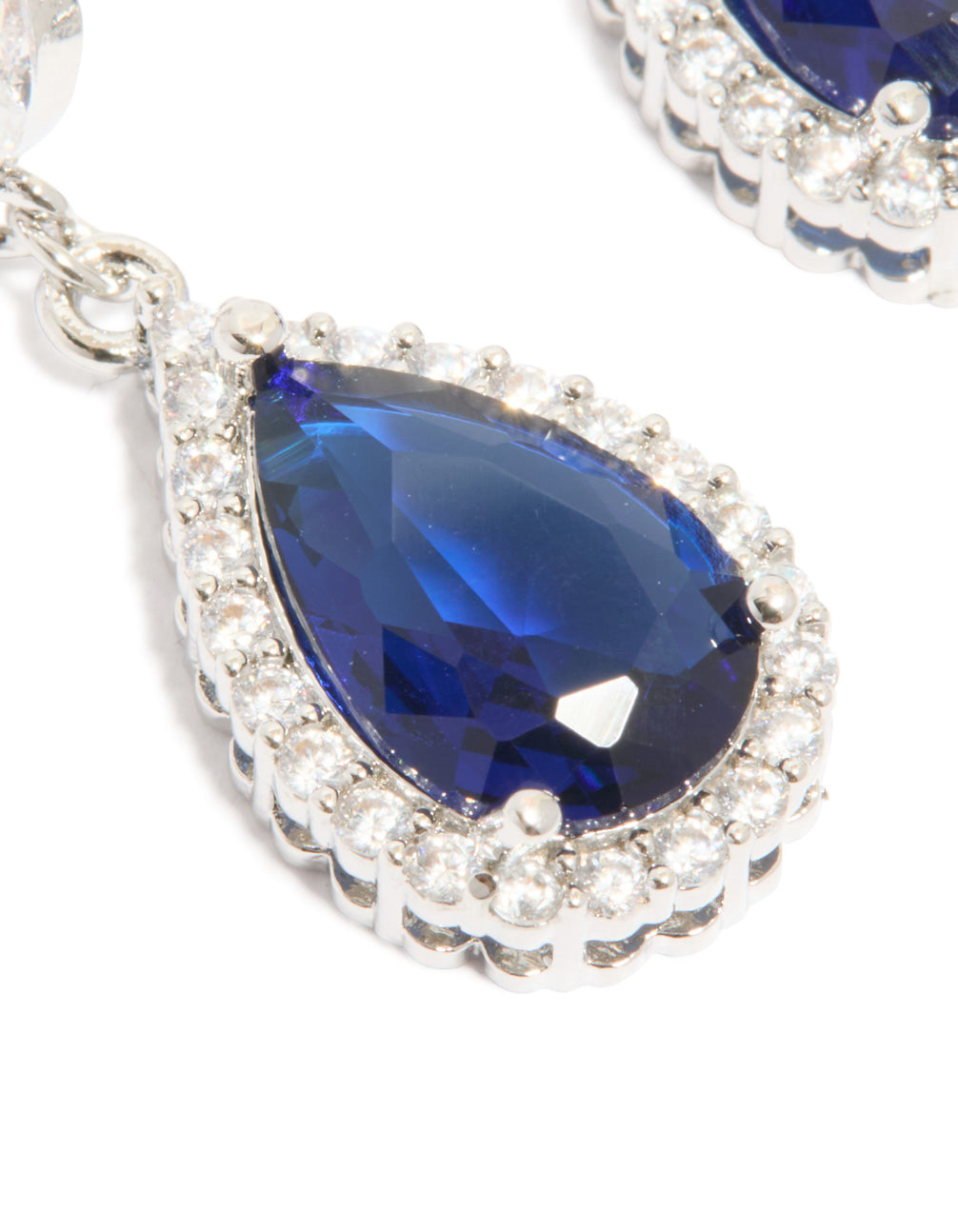 Silver Sapphire Blue Cubic Zirconia Pear Shaped Drop Earrings