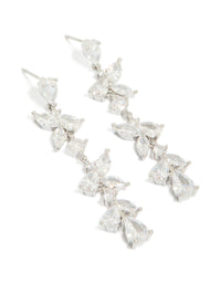 Silver Cubic Zirconia Dainty Floral Drop Earrings - link has visual effect only