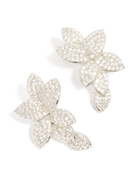 Silver Cubic Zirconia Pave Flower Stud Earrings - link has visual effect only